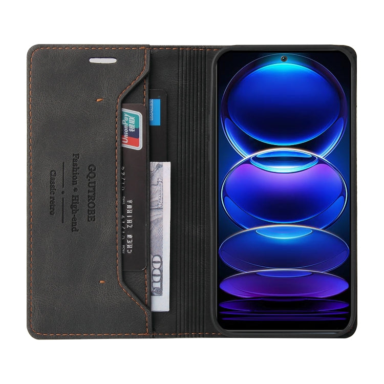 For Xiaomi Redmi Note 12 Pro+ India GQUTROBE Skin Feel Anti-theft Brush Horizontal Flip Leather Case with Holder(Black) - free shipping - PMC TechLife - Order now!