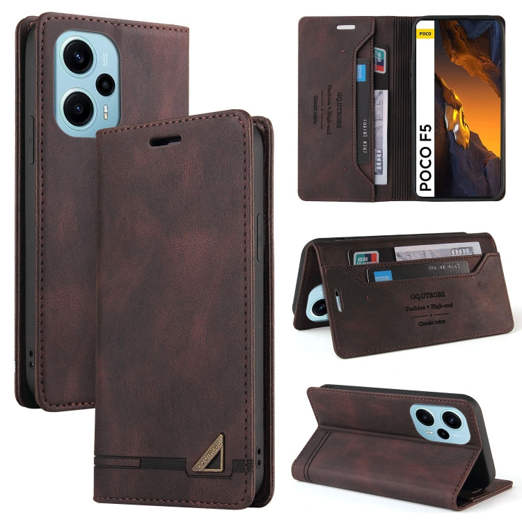 For Xiaomi Poco F5 5G/Redmi Note 12 Turbo 5G GQUTROBE Skin Feel Anti-theft Brush Horizontal Flip Leather Case with Holder(Brown) - free shipping - PMC TechLife - Order now!
