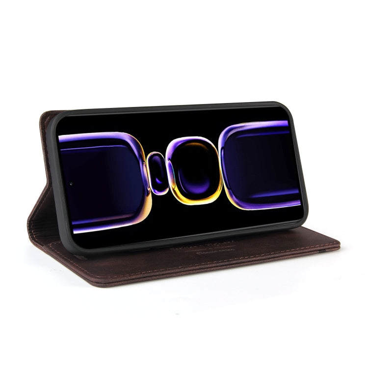 For Xiaomi Poco F5 5G/Redmi Note 12 Turbo 5G GQUTROBE Skin Feel Anti-theft Brush Horizontal Flip Leather Case with Holder(Brown) - free shipping - PMC TechLife - Order now!