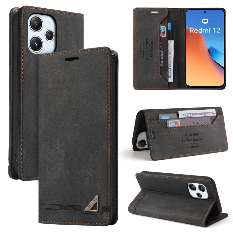 For Xiaomi Redmi 12 Skin Feel Anti-theft Brush Horizontal Flip Leather Case with Holder(Black) - Xiaomi Cases by PMC TechLife | Online Shopping South Africa | PMC TechLife | Buy Now Pay Later Mobicred