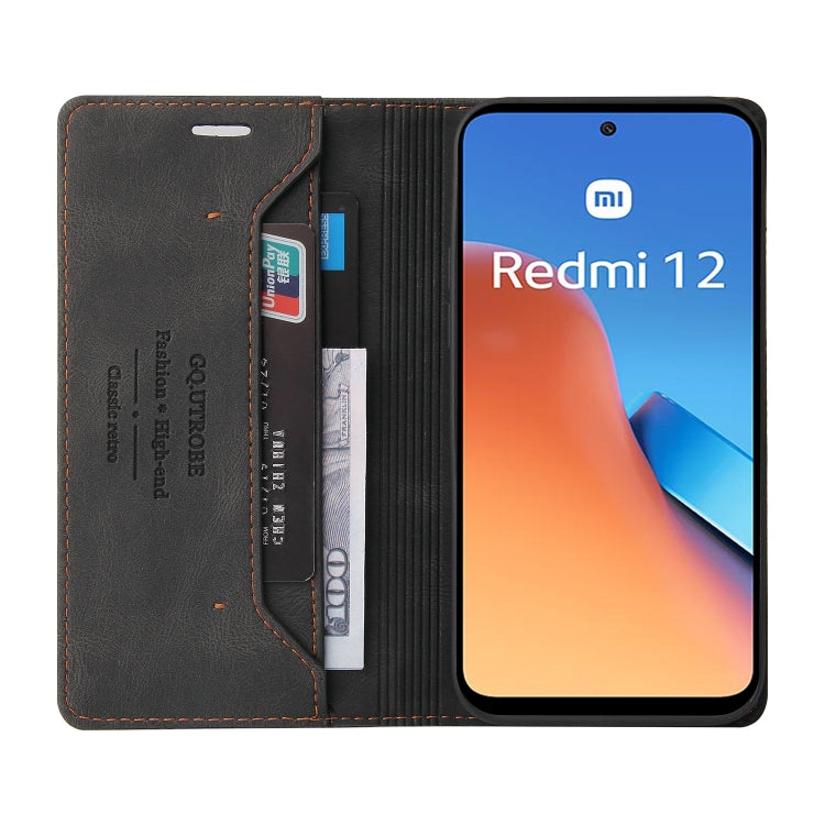 For Xiaomi Redmi 12 Skin Feel Anti-theft Brush Horizontal Flip Leather Case with Holder(Black) - Xiaomi Cases by PMC TechLife | Online Shopping South Africa | PMC TechLife | Buy Now Pay Later Mobicred