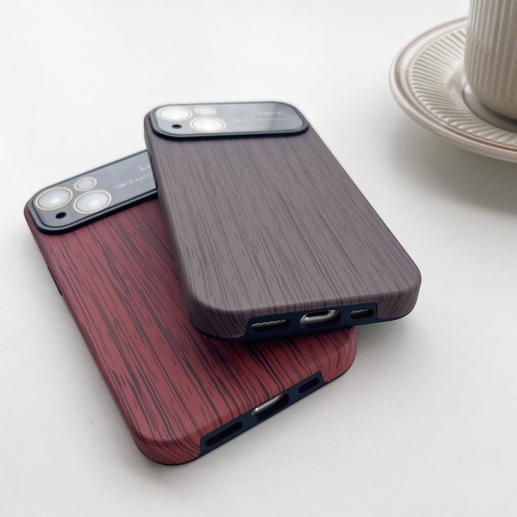 For iPhone 14 Wood Grain TPU Phone Case with Lens Film(Khaki) - iPhone 14 Cases by PMC TechLife | Online Shopping South Africa | PMC TechLife