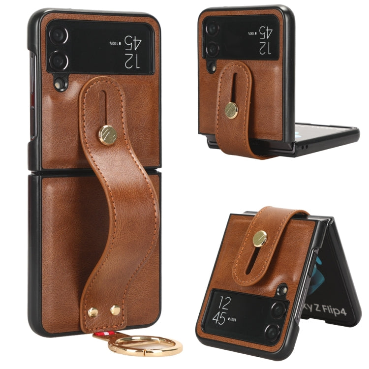 For Samsung Galaxy Z Flip4 Wristband Leather Back Phone Case(Brown) - free shipping - PMC TechLife - Order now!