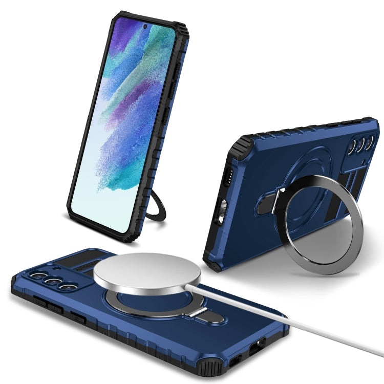 For Samsung Galaxy S21 FE 5G MagSafe Magnetic Holder Phone Case(Blue) - Galaxy S22 Ultra 5G Cases by PMC TechLife | Online Shopping South Africa | PMC TechLife