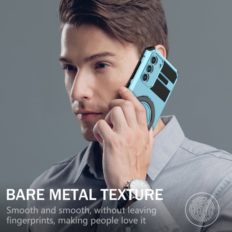 For Samsung Galaxy S21 FE 5G MagSafe Magnetic Holder Phone Case(Light Blue) - Galaxy S22 Ultra 5G Cases by PMC TechLife | Online Shopping South Africa | PMC TechLife