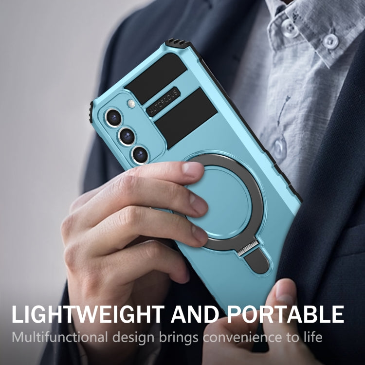 For Samsung Galaxy S21 FE 5G MagSafe Magnetic Holder Phone Case(Light Blue) - Galaxy S22 Ultra 5G Cases by PMC TechLife | Online Shopping South Africa | PMC TechLife