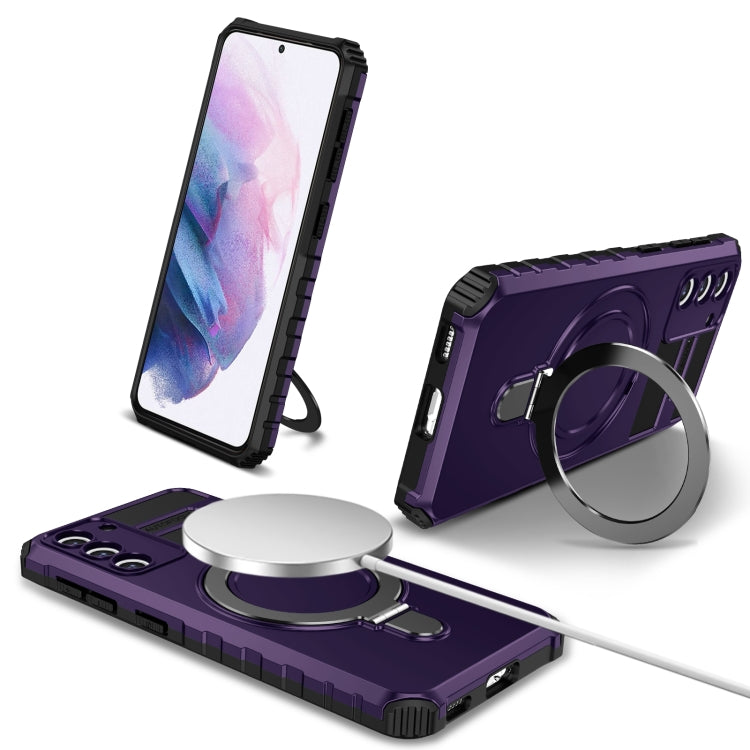 For Samsung Galaxy S21+ 5G MagSafe Magnetic Holder Phone Case(Purple) - Galaxy S21+ 5G Cases by PMC TechLife | Online Shopping South Africa | PMC TechLife