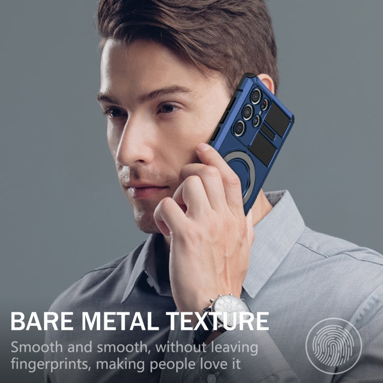 For Samsung Galaxy S22 Ultra 5G MagSafe Magnetic Holder Phone Case(Blue) - Galaxy S22 Ultra 5G Cases by PMC TechLife | Online Shopping South Africa | PMC TechLife