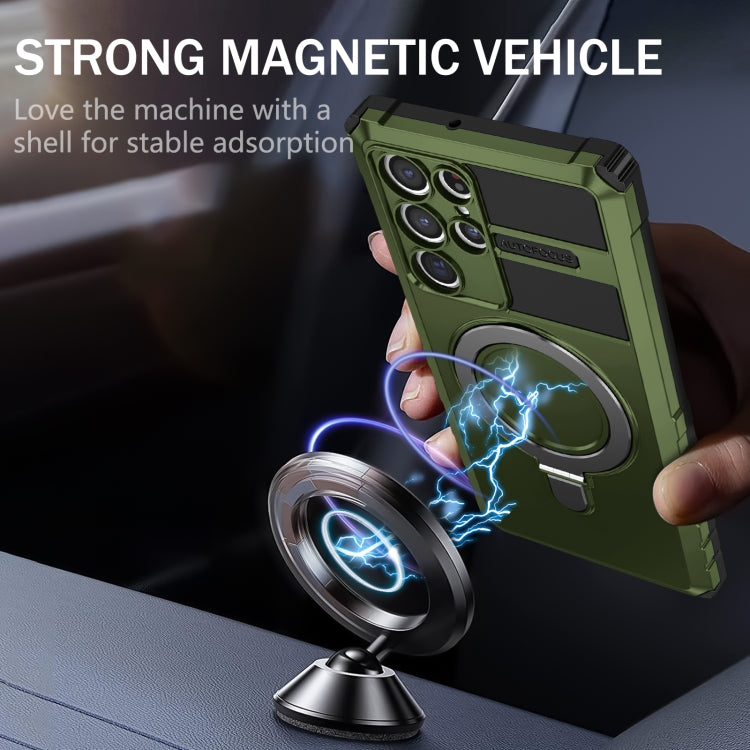 For Samsung Galaxy S22 Ultra 5G MagSafe Magnetic Holder Phone Case(Green) - Galaxy S22 Ultra 5G Cases by PMC TechLife | Online Shopping South Africa | PMC TechLife