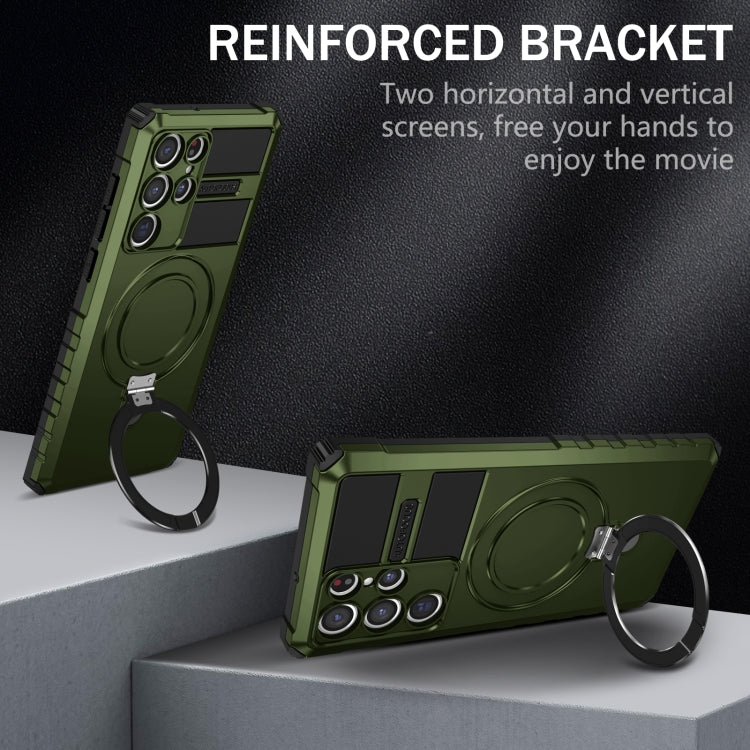 For Samsung Galaxy S22 Ultra 5G MagSafe Magnetic Holder Phone Case(Green) - Galaxy S22 Ultra 5G Cases by PMC TechLife | Online Shopping South Africa | PMC TechLife