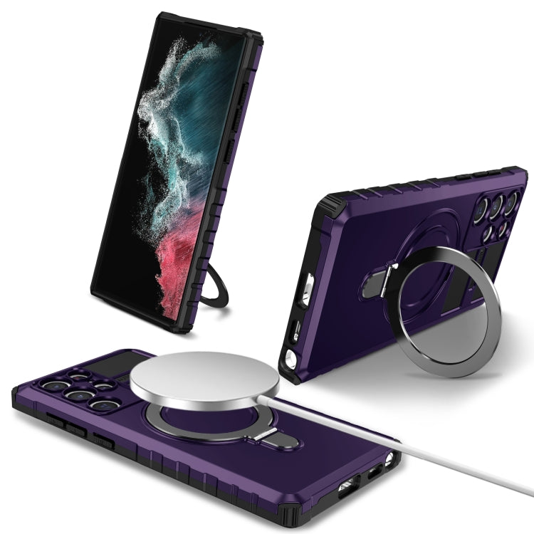 For Samsung Galaxy S22 Ultra 5G MagSafe Magnetic Holder Phone Case(Purple) - Galaxy S22 Ultra 5G Cases by PMC TechLife | Online Shopping South Africa | PMC TechLife