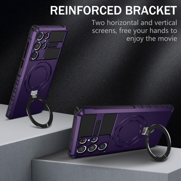 For Samsung Galaxy S22 Ultra 5G MagSafe Magnetic Holder Phone Case(Purple) - Galaxy S22 Ultra 5G Cases by PMC TechLife | Online Shopping South Africa | PMC TechLife