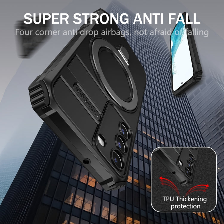 For Samsung Galaxy S22 5G MagSafe Magnetic Holder Phone Case(Black) - Galaxy S22 5G Cases by PMC TechLife | Online Shopping South Africa | PMC TechLife