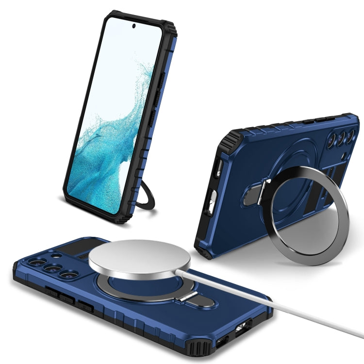 For Samsung Galaxy S22 5G MagSafe Magnetic Holder Phone Case(Blue) - Galaxy S22 5G Cases by PMC TechLife | Online Shopping South Africa | PMC TechLife