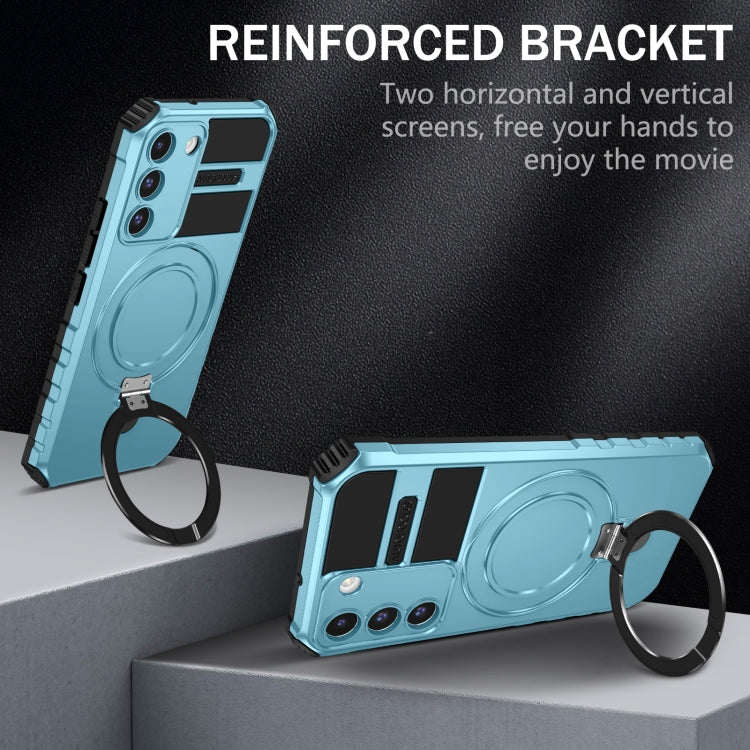 For Samsung Galaxy S22 5G MagSafe Magnetic Holder Phone Case(Light Blue) - Galaxy S22 5G Cases by PMC TechLife | Online Shopping South Africa | PMC TechLife