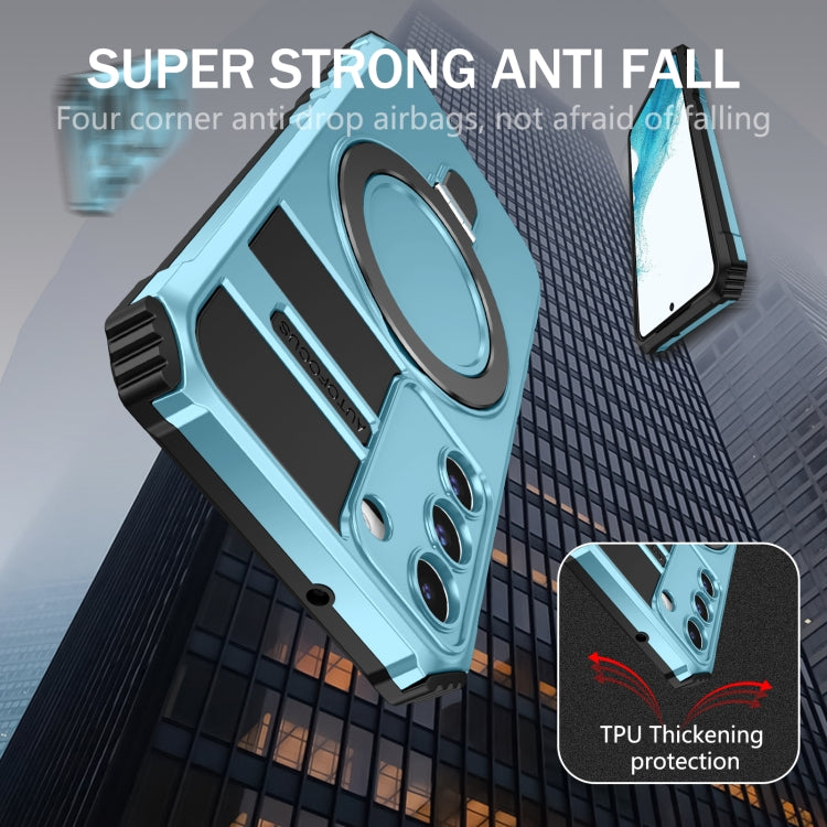 For Samsung Galaxy S22 5G MagSafe Magnetic Holder Phone Case(Light Blue) - Galaxy S22 5G Cases by PMC TechLife | Online Shopping South Africa | PMC TechLife