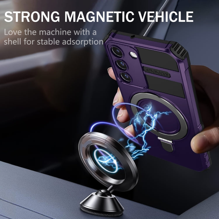 For Samsung Galaxy S22 5G MagSafe Magnetic Holder Phone Case(Purple) - Galaxy S22 5G Cases by PMC TechLife | Online Shopping South Africa | PMC TechLife