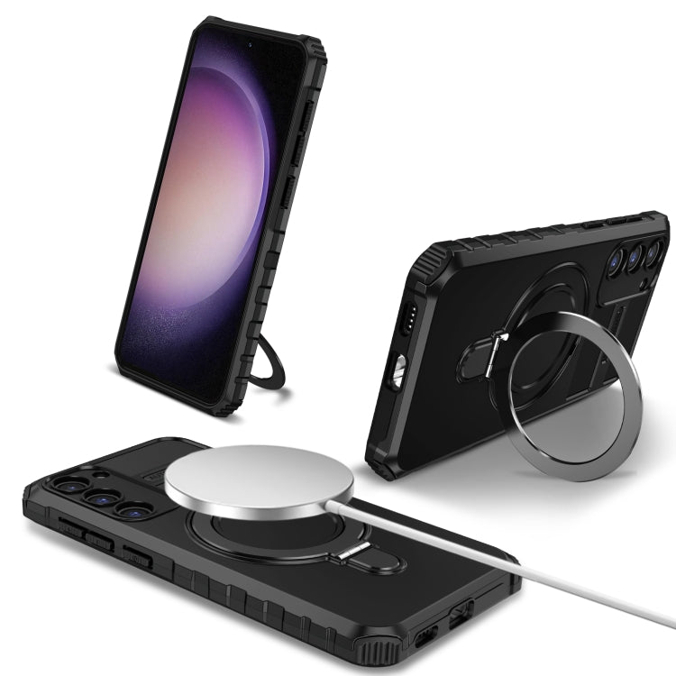 For Samsung Galaxy S23 5G MagSafe Magnetic Holder Phone Case(Black) - Galaxy S23 5G Cases by PMC TechLife | Online Shopping South Africa | PMC TechLife