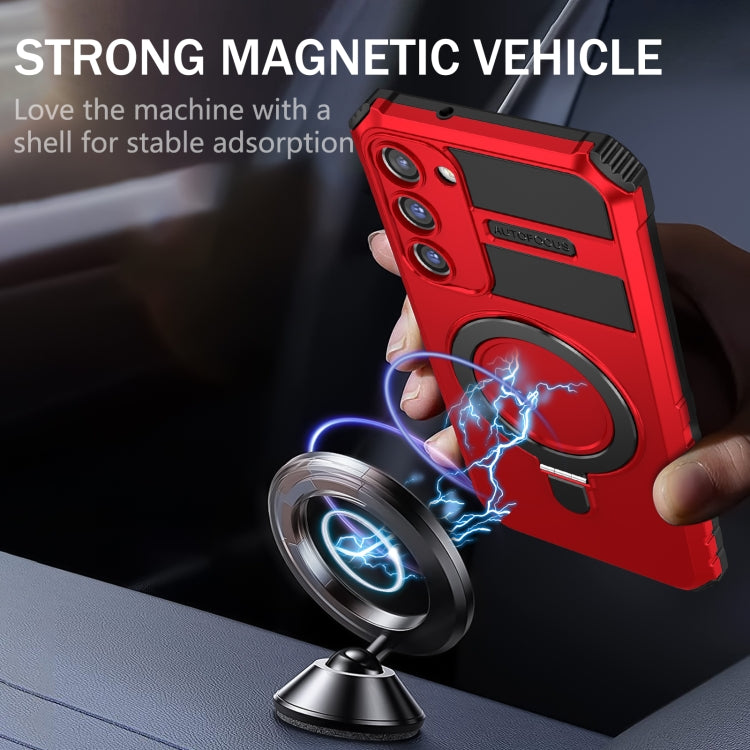 For Samsung Galaxy S23 5G MagSafe Magnetic Holder Phone Case(Red) - Galaxy S23 5G Cases by PMC TechLife | Online Shopping South Africa | PMC TechLife