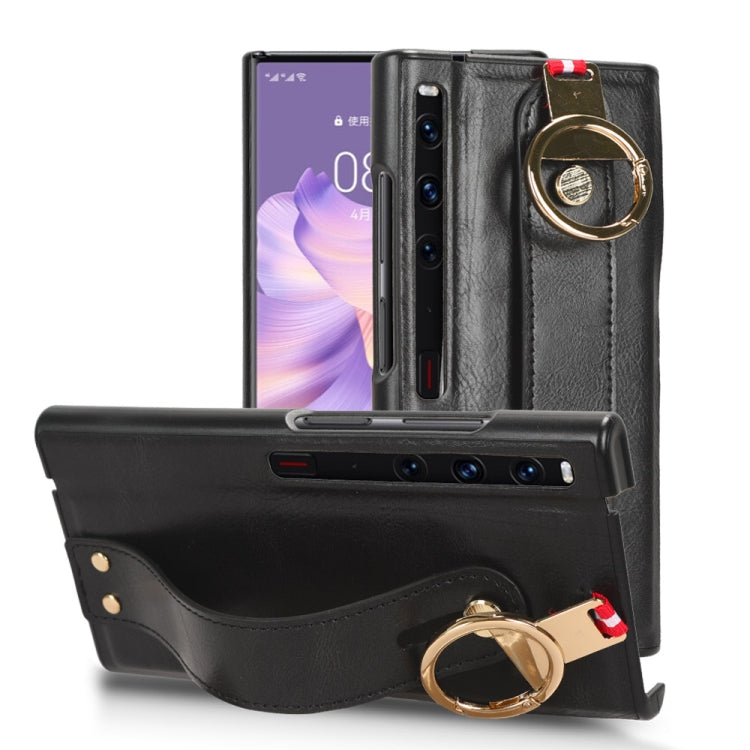 For Huawei Mate Xs 2 Wristband Leather Back Phone Case(Black) - Huawei Cases by PMC TechLife | Online Shopping South Africa | PMC TechLife | Buy Now Pay Later Mobicred