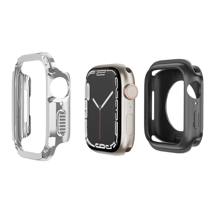 For Apple Watch Series 8 / 7 41mm 2-in-1 PC Hybrid TPU Armor Watch Case(Silver Gray) - Watch Cases by PMC TechLife | Online Shopping South Africa | PMC TechLife