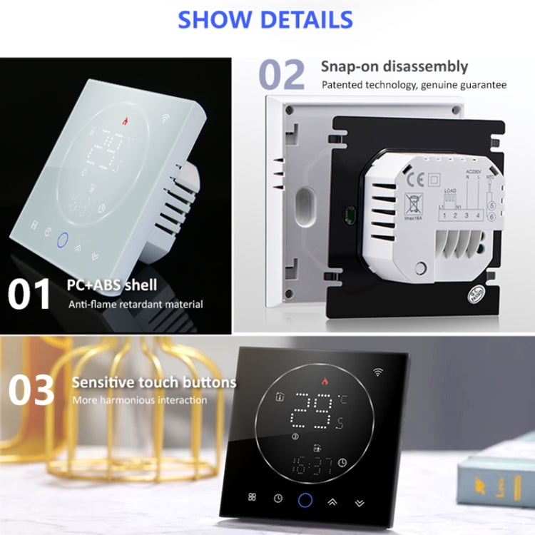 BHT-008GCLW 95-240V AC 5A Smart Home Boiler Heating LED Thermostat With WiFi(White) - free shipping - PMC TechLife - Order now!