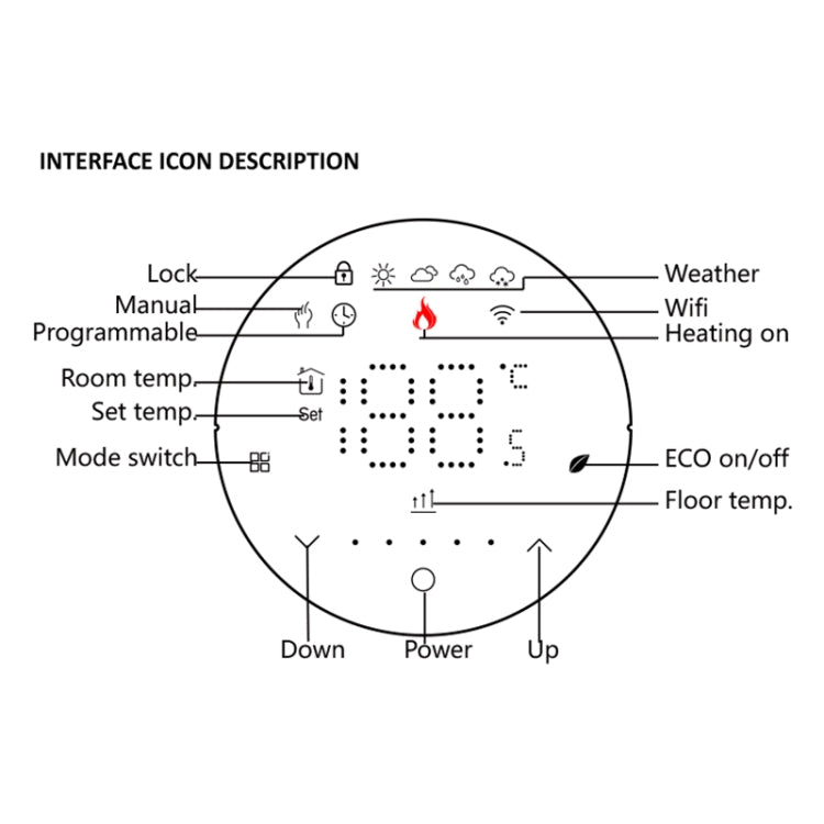 BHT-6001GBLW 95-240V AC 16A Smart Round Thermostat Electric Heating LED Thermostat With WiFi(Black) - Thermostat & Thermometer by PMC TechLife | Online Shopping South Africa | PMC TechLife