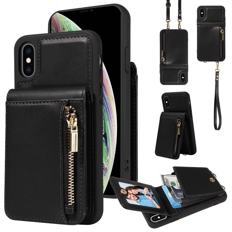 For iPhone XS Max Crossbody Lanyard Zipper Wallet Leather Phone Case(Black) - More iPhone Cases by PMC TechLife | Online Shopping South Africa | PMC TechLife | Buy Now Pay Later Mobicred