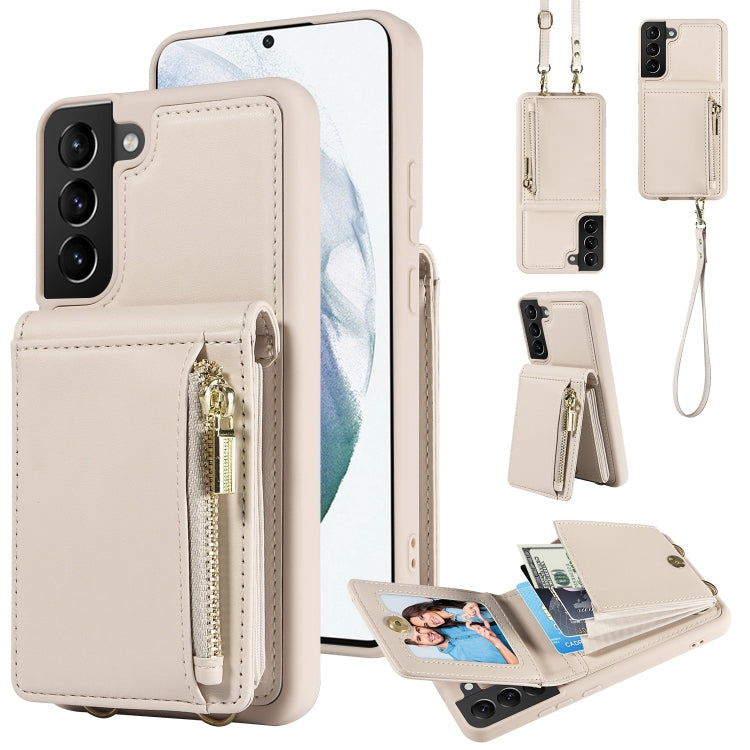 For Samsung Galaxy S21+ 5G Crossbody Lanyard Zipper Wallet Leather Phone Case(Beige) - free shipping - PMC TechLife - Order now!