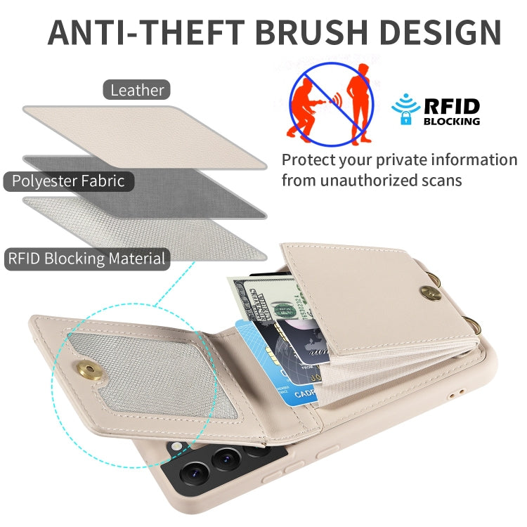 For Samsung Galaxy S21+ 5G Crossbody Lanyard Zipper Wallet Leather Phone Case(Beige) - free shipping - PMC TechLife - Order now!