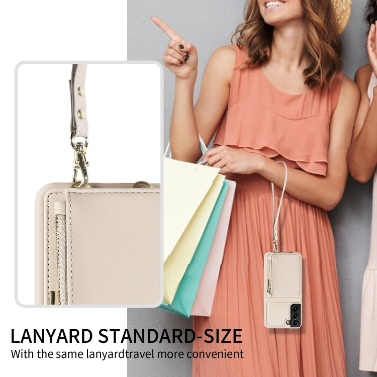 For Samsung Galaxy S21+ 5G Crossbody Lanyard Zipper Wallet Leather Phone Case(Beige) - free shipping - PMC TechLife - Order now!
