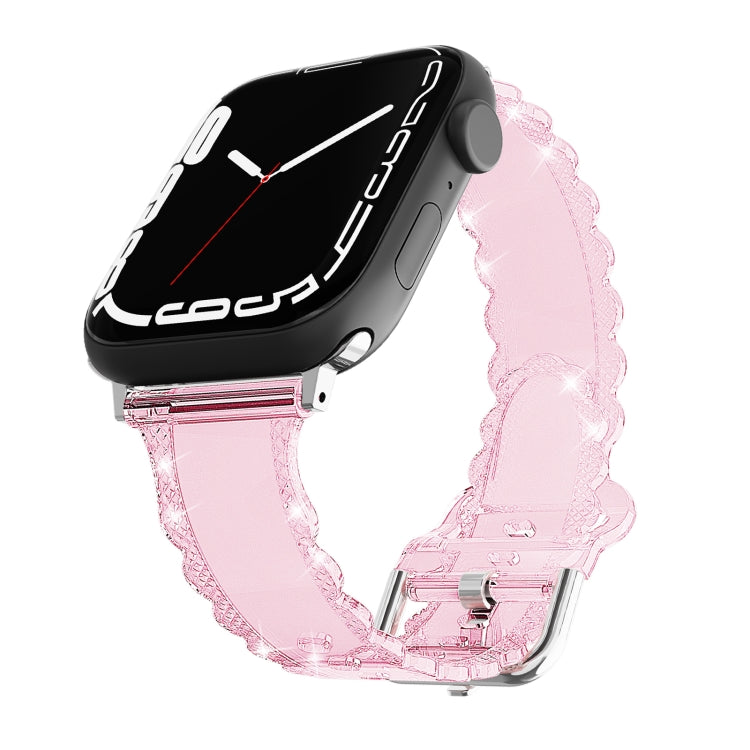 For Apple Watch Ultra 49mm Diamond Texture Lace Clear TPU Watch Band(Pink) - Watch Bands by PMC TechLife | Online Shopping South Africa | PMC TechLife
