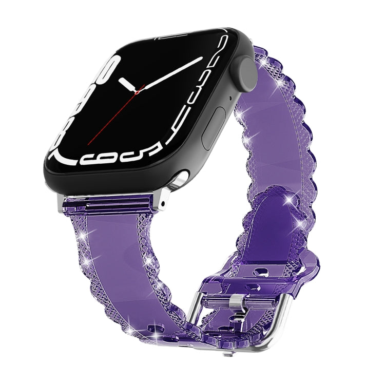 For Apple Watch SE 2022 40mm Diamond Texture Lace Clear TPU Watch Band(Purple) - Watch Bands by PMC TechLife | Online Shopping South Africa | PMC TechLife