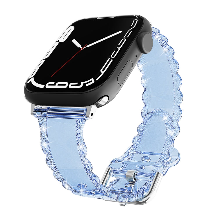 For Apple Watch SE 2022 44mm Diamond Texture Lace Clear TPU Watch Band(Blue) - Watch Bands by PMC TechLife | Online Shopping South Africa | PMC TechLife