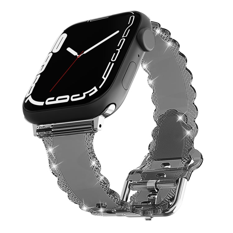 For Apple Watch 42mm Diamond Texture Lace Clear TPU Watch Band(Black) - Watch Bands by PMC TechLife | Online Shopping South Africa | PMC TechLife