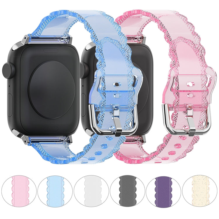 For Apple Watch 7 45mm Diamond Texture Lace Clear TPU Watch Band(Pink) - Watch Bands by PMC TechLife | Online Shopping South Africa | PMC TechLife
