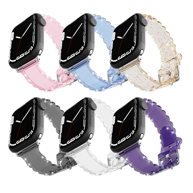 For Apple Watch Ultra 49mm Diamond Texture Lace Clear TPU Watch Band(Pink) - Watch Bands by PMC TechLife | Online Shopping South Africa | PMC TechLife