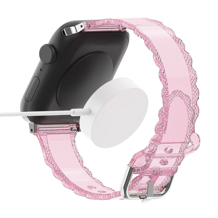 For Apple Watch 6 40mm Diamond Texture Lace Clear TPU Watch Band(Blue) - Watch Bands by PMC TechLife | Online Shopping South Africa | PMC TechLife