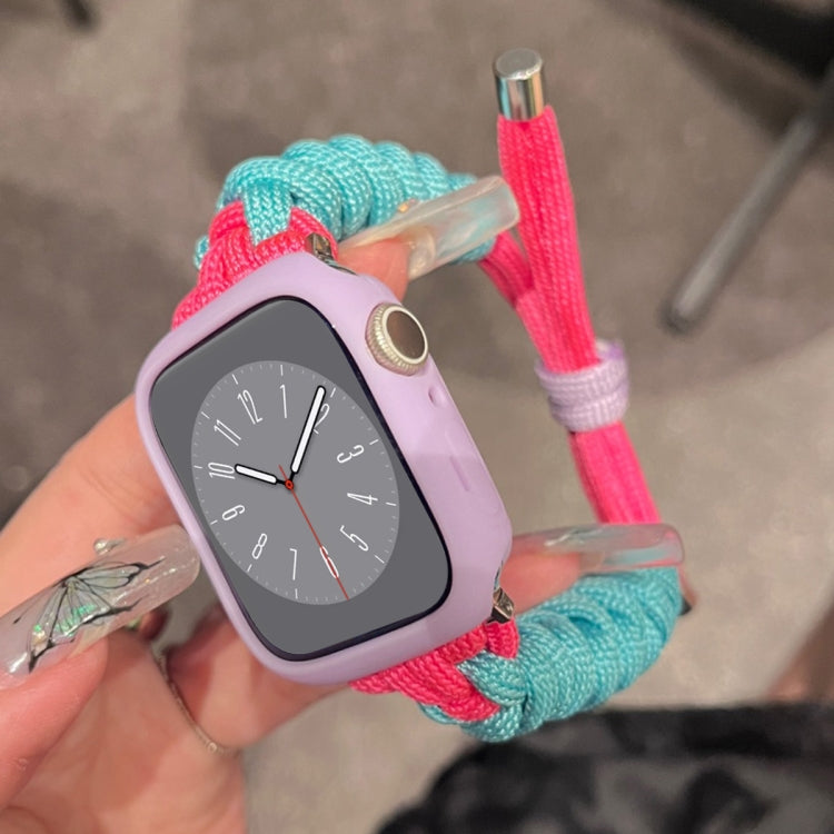 For Apple Watch SE 44mm Twist Knotted Nylon Watch Band(Mint Green Rose Red) - Watch Bands by PMC TechLife | Online Shopping South Africa | PMC TechLife