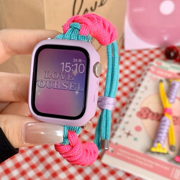 For Apple Watch 38mm Twist Knotted Nylon Watch Band(Rose Red Mint Green) - Watch Bands by PMC TechLife | Online Shopping South Africa | PMC TechLife