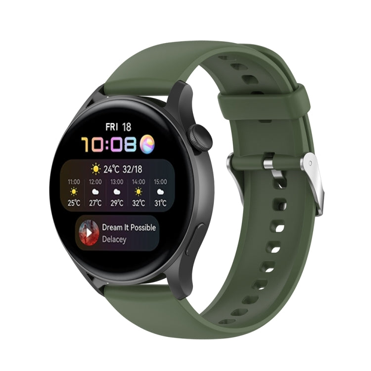 For Huawei Watch 4 / Watch 4 Pro Solid Color Silicone Stainless Steel Silver Buckle Watch Band(Dark Green) - Watch Bands by PMC TechLife | Online Shopping South Africa | PMC TechLife