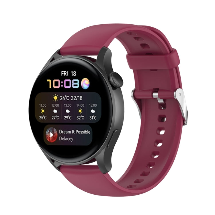 For Huawei Watch 4 / Watch 4 Pro Solid Color Silicone Stainless Steel Silver Buckle Watch Band(Wine Red) - Watch Bands by PMC TechLife | Online Shopping South Africa | PMC TechLife