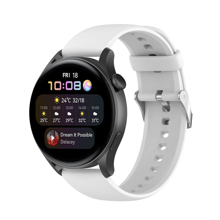 For Huawei Watch 4 / Watch 4 Pro Solid Color Silicone Stainless Steel Silver Buckle Watch Band(White) - Watch Bands by PMC TechLife | Online Shopping South Africa | PMC TechLife