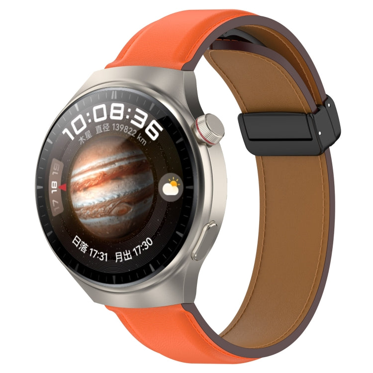 For Huawei Watch 4 / Watch 4 Pro Folding Buckle Genuine Leather Watch Band(Orange) - Watch Bands by PMC TechLife | Online Shopping South Africa | PMC TechLife