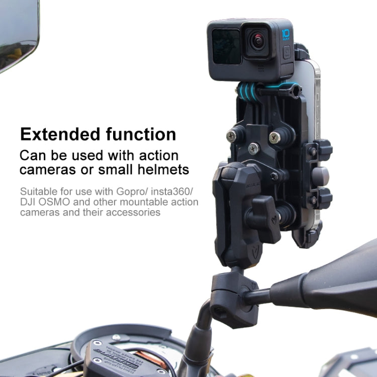 MOTOSLG Crab Motorcycle Phone Clamp Bracket L-Type Rear Mirror Mount with Anti-theft Lock(Black) - free shipping - PMC TechLife - Order now!