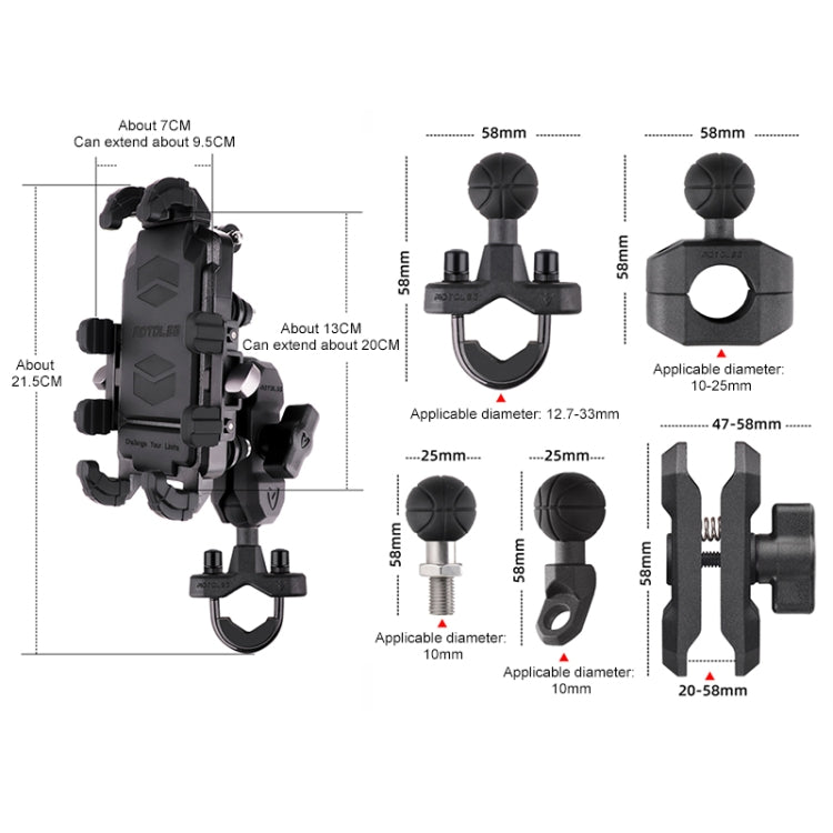 MOTOSLG Crab Motorcycle Phone Clamp Bracket M10 Ballhead Mount(Black) - Holder by MOTOLSG | Online Shopping South Africa | PMC TechLife | Buy Now Pay Later Mobicred