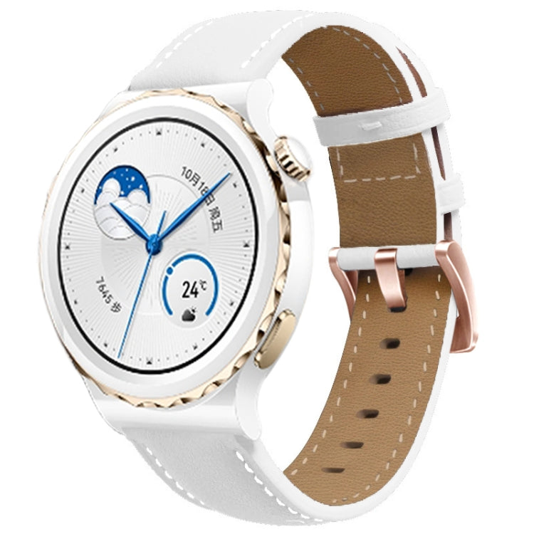 For Garmin Venu / SQ / SQ2 / Venu 2 Plus 20mm Rose Gold Buckle Genuine Leather Watch Band(White) - Watch Bands by PMC TechLife | Online Shopping South Africa | PMC TechLife