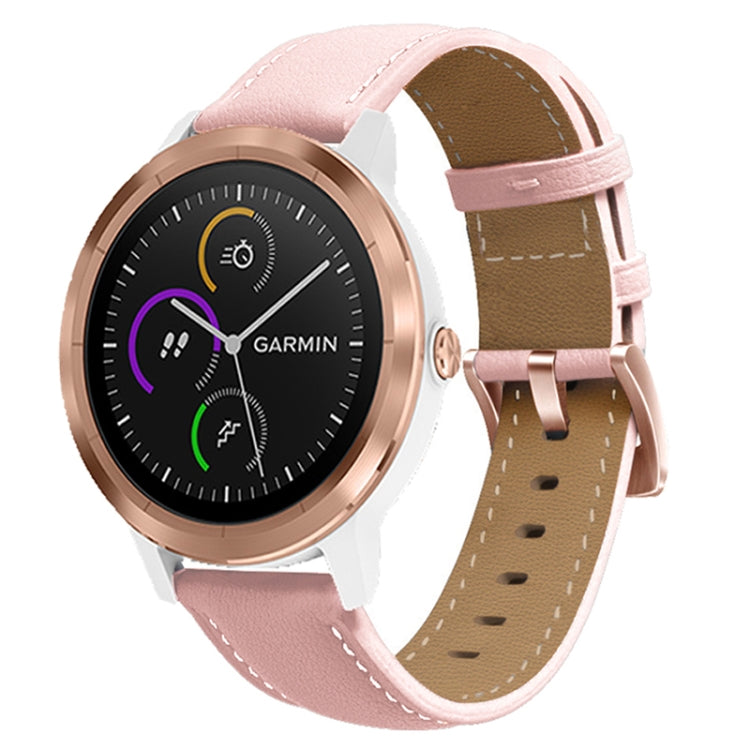 For Garmin Venu / SQ / SQ2 / Venu 2 Plus 20mm Rose Gold Buckle Genuine Leather Watch Band(Pink) - Watch Bands by PMC TechLife | Online Shopping South Africa | PMC TechLife