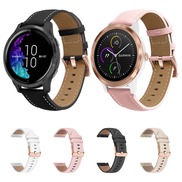 For Garmin Venu / SQ / SQ2 / Venu 2 Plus 20mm Rose Gold Buckle Genuine Leather Watch Band(Apricot) - Watch Bands by PMC TechLife | Online Shopping South Africa | PMC TechLife