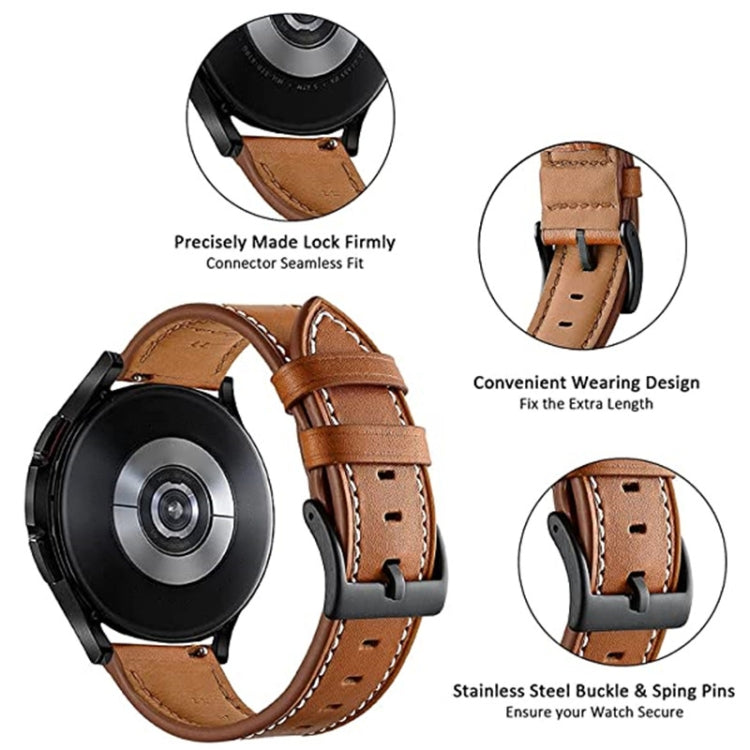 Compatible with Garmin Venu / SQ / SQ2 / Venu 2 Plus Stitching Black Buckle Genuine Leather Watch Band(Brown) - Watch Bands by PMC TechLife | Online Shopping South Africa | PMC TechLife | Buy Now Pay Later Mobicred